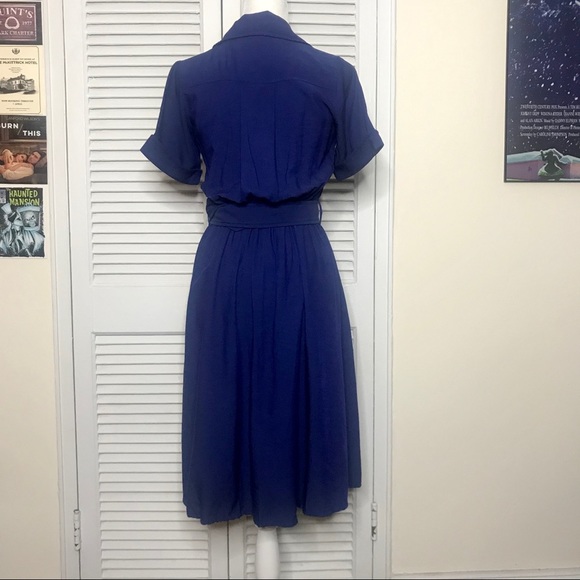 Blue Linen Knee Length Shirtdress by Moon - Picture 4 of 4